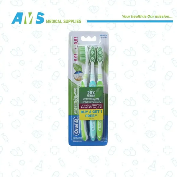 طقم فرش أسنان رفيعة للغاية من اورال بي- اخضر، 3 قطع